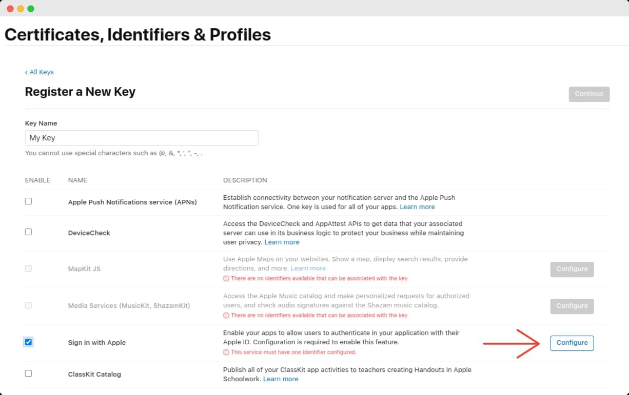 Registering a new key